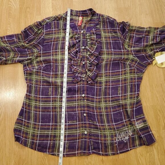 NEW! Apple Bottoms Plaid Chiffon Ruffle Blouse - size 3X in Purple - Picture 8 of 11